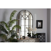 Baxton Studio RTB1358 Tova Vintage Farmhouse Antique Silver Finished Arched Window Accent Wall Mirror